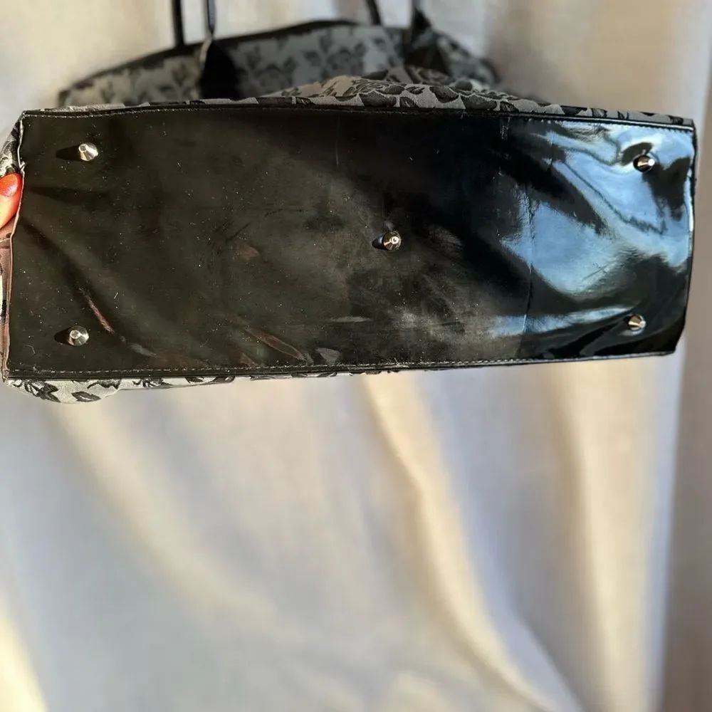 Floral Black and Gray Tote Bag with Detachable Pouch - Picture 7 of 7